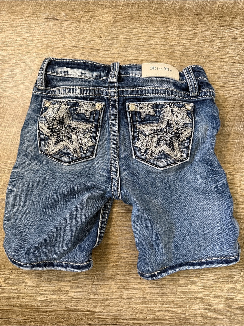 Miss Me Girls Blue Denim Star Shorts Size 8